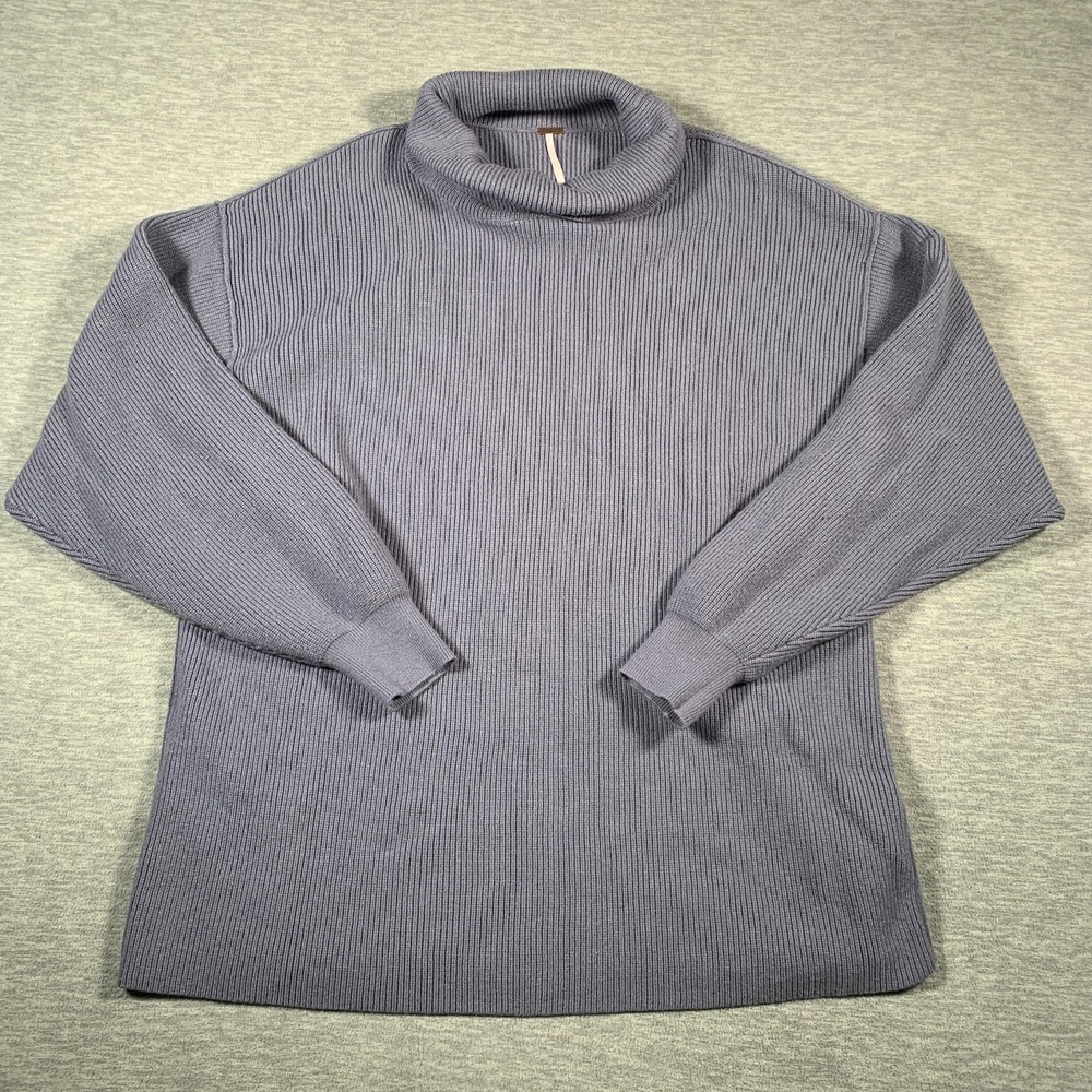 Free People Sweater Womens Medium Large Gray Ribbed Turtleneck Tunic Slouchy